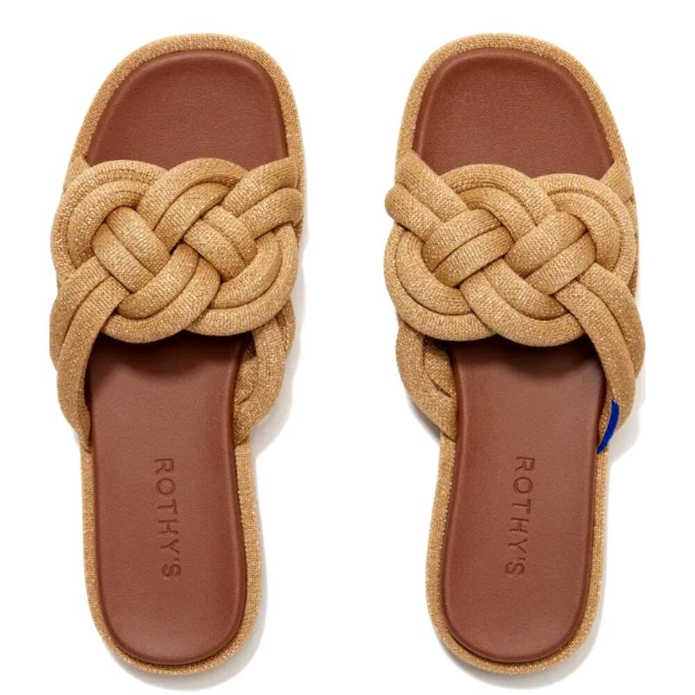 Rothy's The Summer Sandal Golden Sun Metallic Gold Slip On Shoes Size 8.5 NWOB